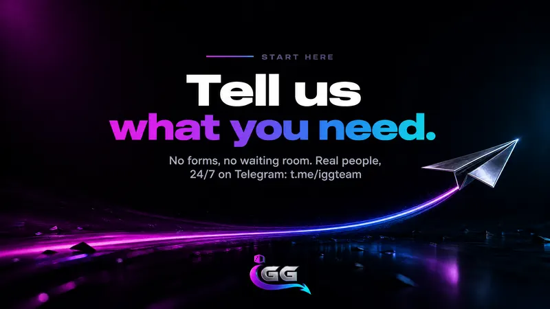 iGG graphic: a paper plane trailing a gradient light, captioned "Tell us what you need."